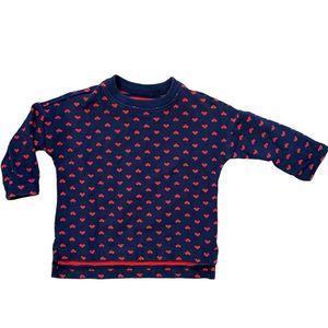 Primary Valentine's Day Heart Shirt Double-Knit Long-sleeve Tee Red Navy Organic